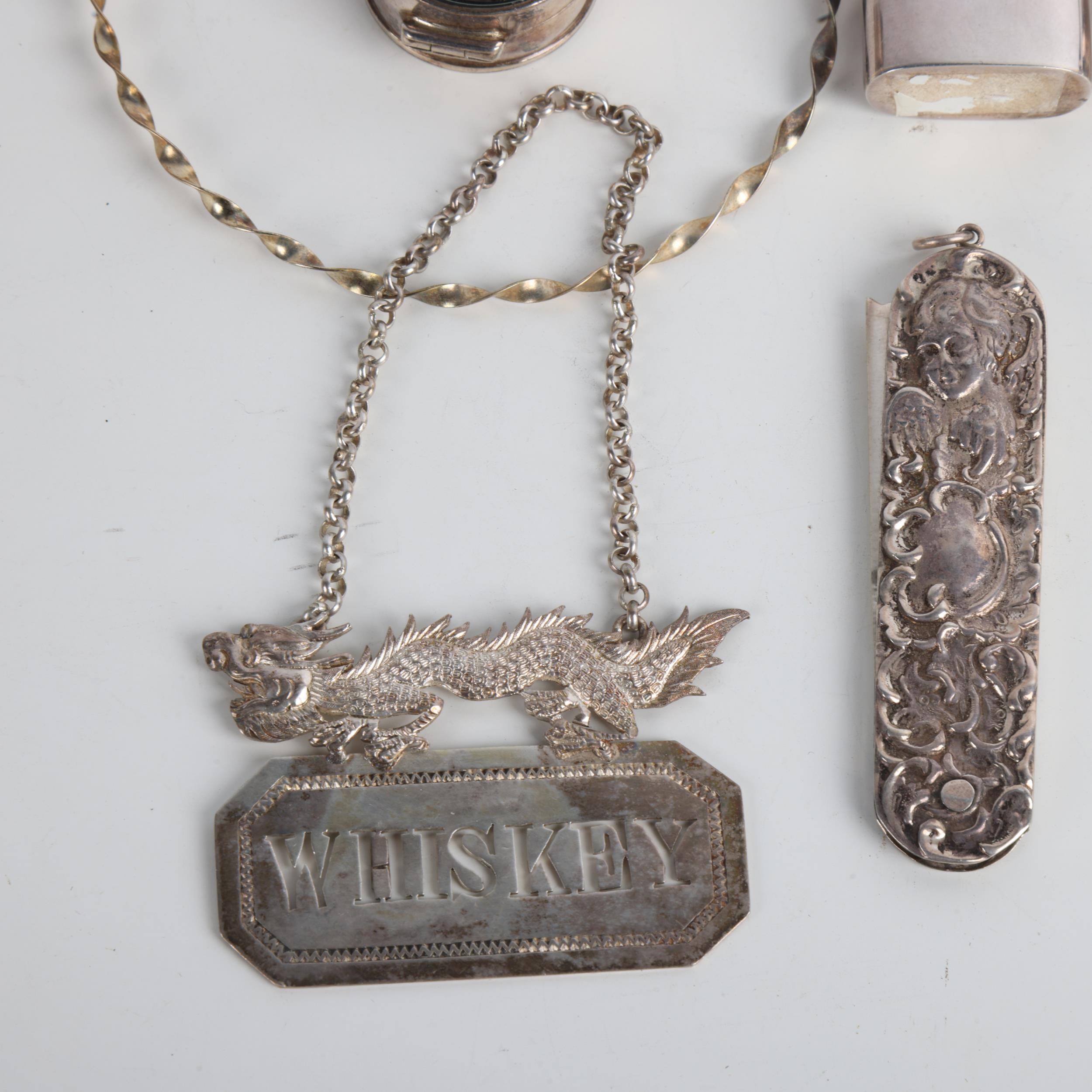 Various silver, including Chinese export Whiskey decanter label, etc Lot sold as seen unless - Image 2 of 3