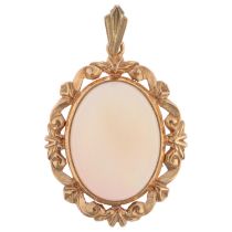 A late 20th century 9ct gold opal drop pendant, maker HBJ, London 1979, rub-over set with oval