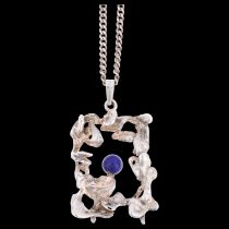 HERMANN SIERSBOL - a Danish brutalist sterling silver lapis lazuli abstract openwork pendant