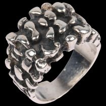 SAMUEL JAROM - a Danish brutalist sterling silver abstract ring, setting height 14.8mm, size N, 12.