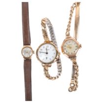 3 x lady's 9ct gold mechanical wristwatches, including Precista and Audax with rolled gold bracelet,