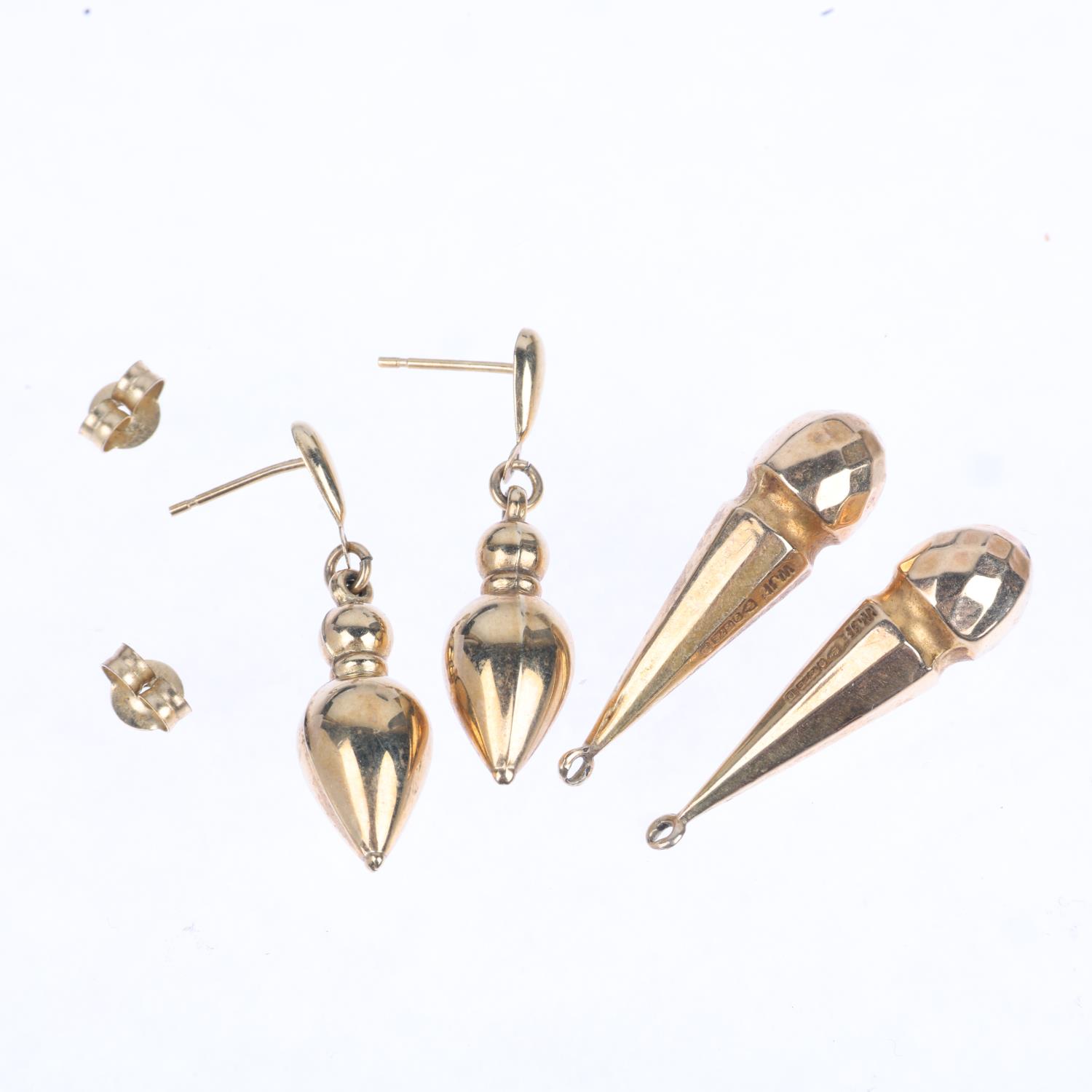A pair of 9ct gold drop earrings, in the Victorian style, with stud fittings, and a pair of 1950s - Image 3 of 4
