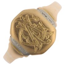 A large 18ct gold monogram signet ring, with engraved initials FAG, setting height 12.8mm, size Y,