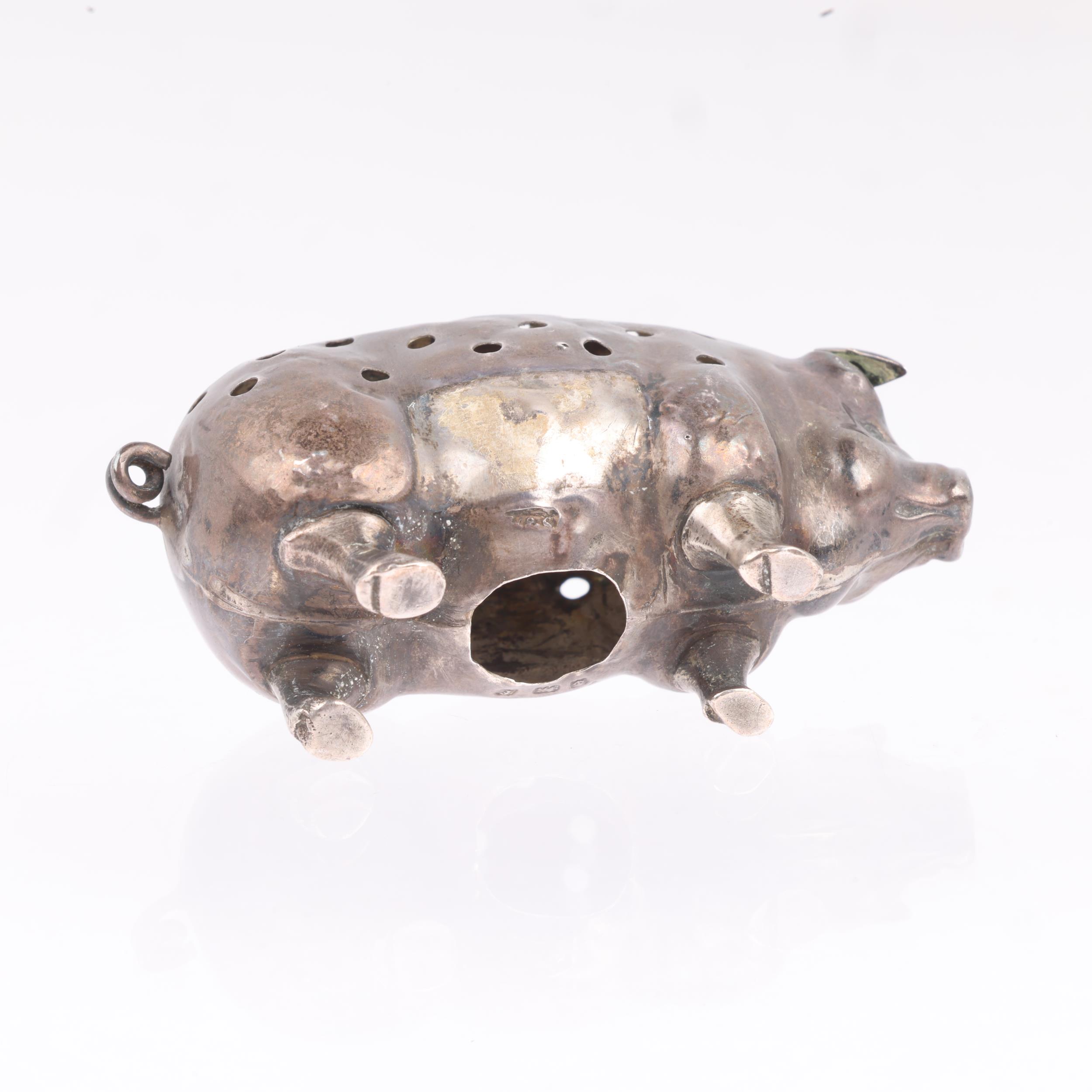 An Edwardian novelty silver figural pig pin cushion, Levi & Salaman, Birmingham 1905, 5.5cm - Image 3 of 3