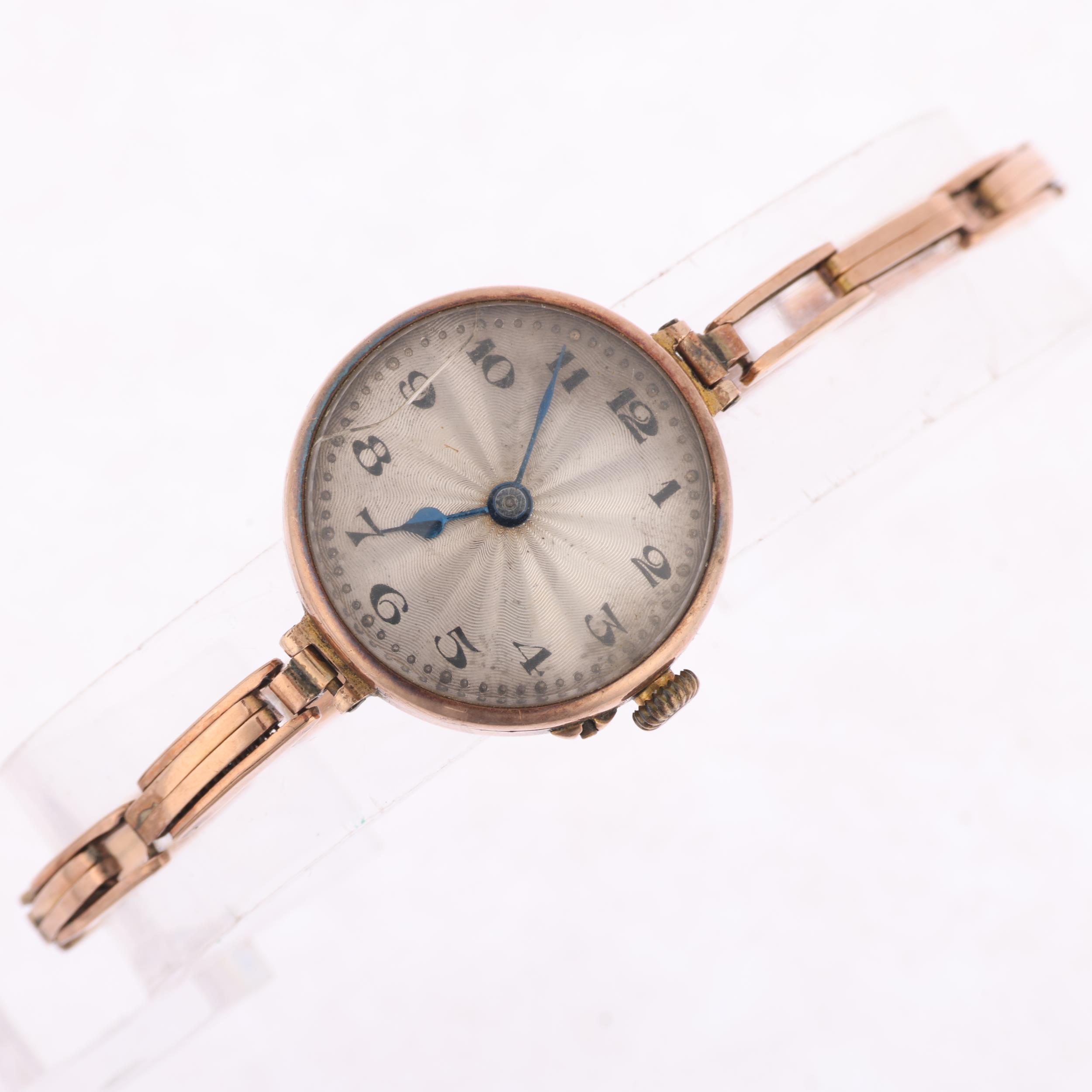 ROLEX - a First World War Period 9ct rose gold mechanical bracelet watch, silvered engine turned - Image 2 of 5