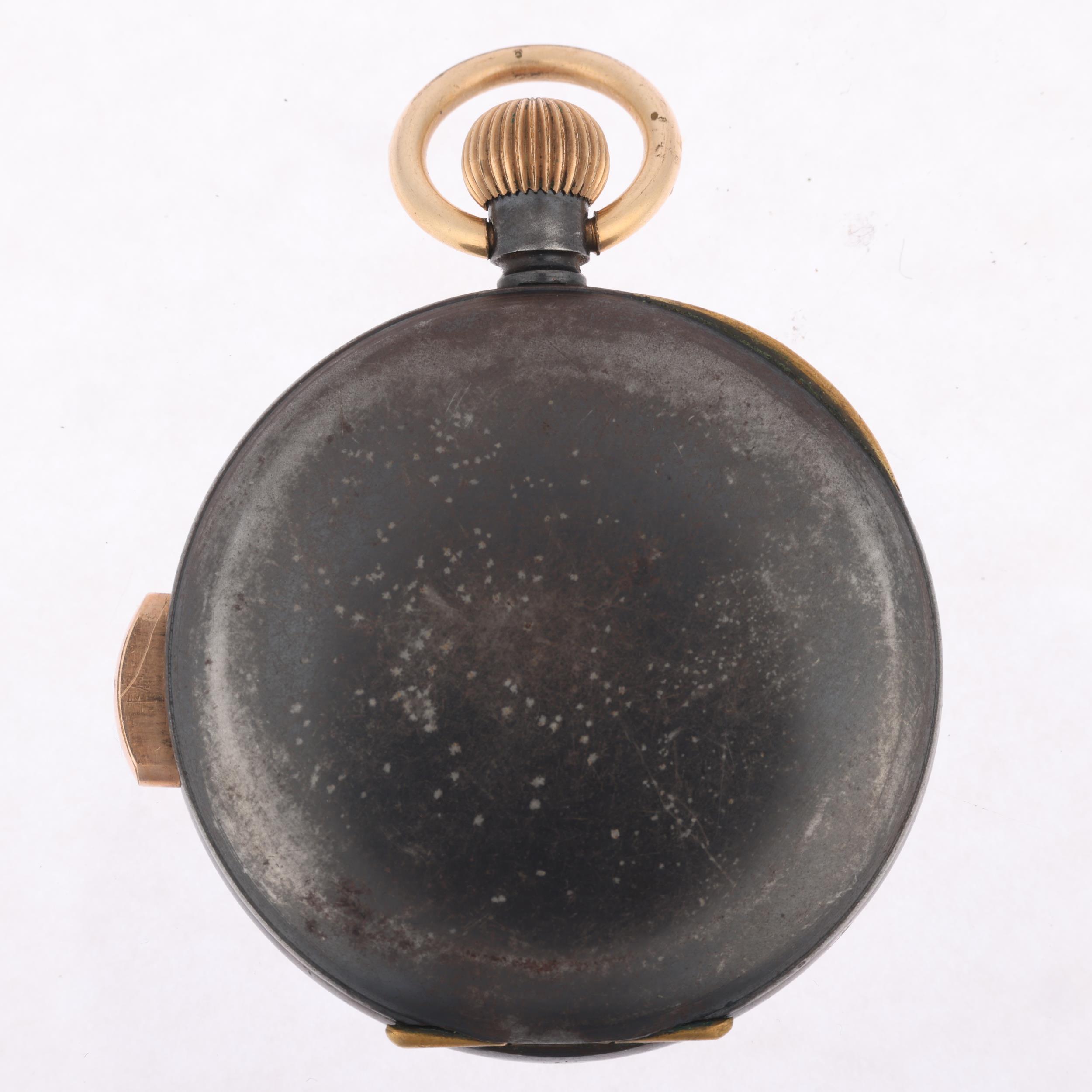 An early 20th century gunmetal quarter repeater open-face keyless pocket watch, white enamel dial - Image 2 of 5
