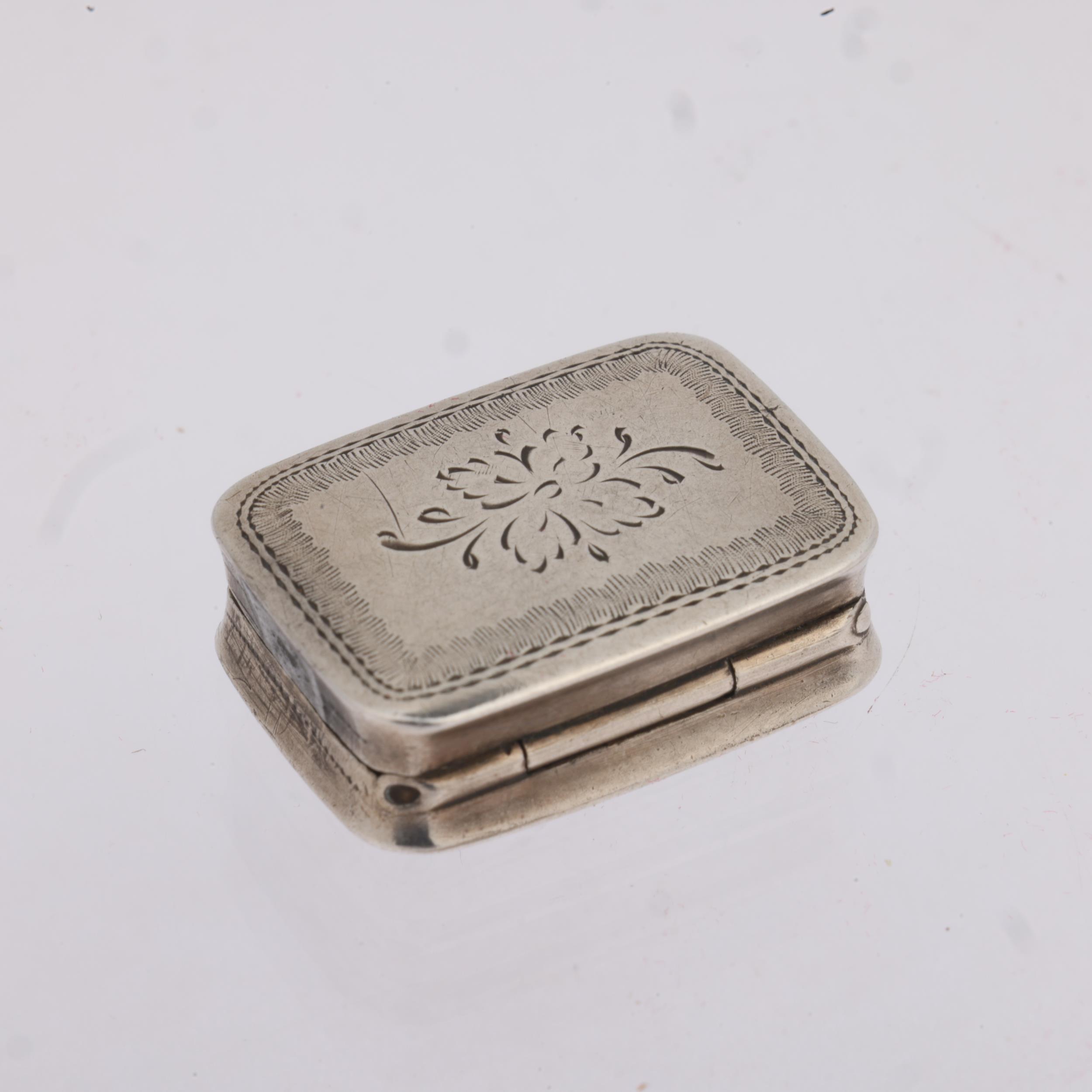 A William IV silver vinaigrette, Nathaniel Mills, Birmingham 1833, rectangular cushion form, with - Image 3 of 3