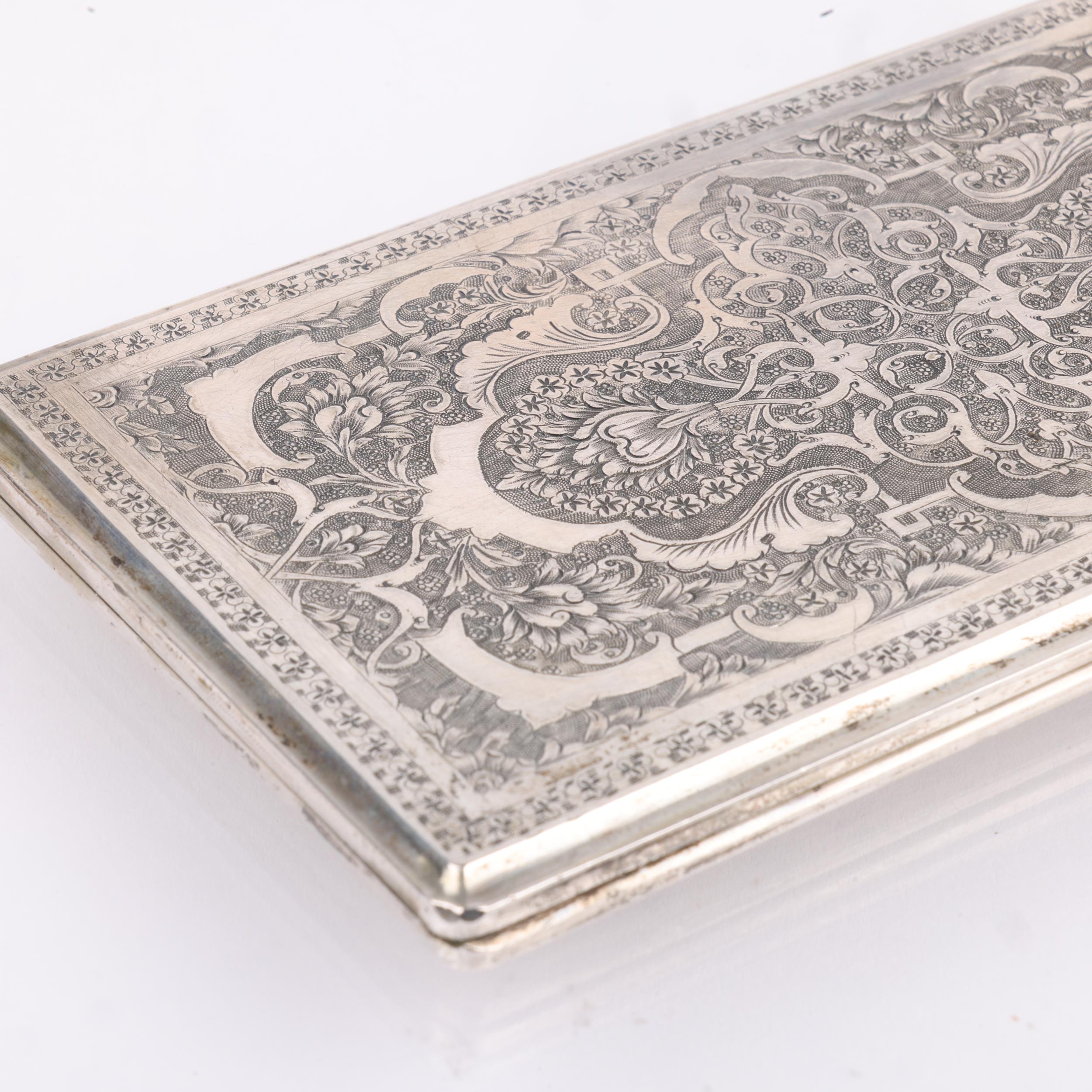 A fine Persian silver floral cigarette case, allover engraved decoration with sprung hinge, marks - Image 3 of 3