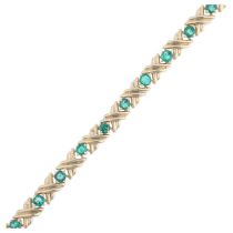 A modern 9ct gold emerald tennis line bracelet, 19cm, 6g No damage or repair, all stones present,