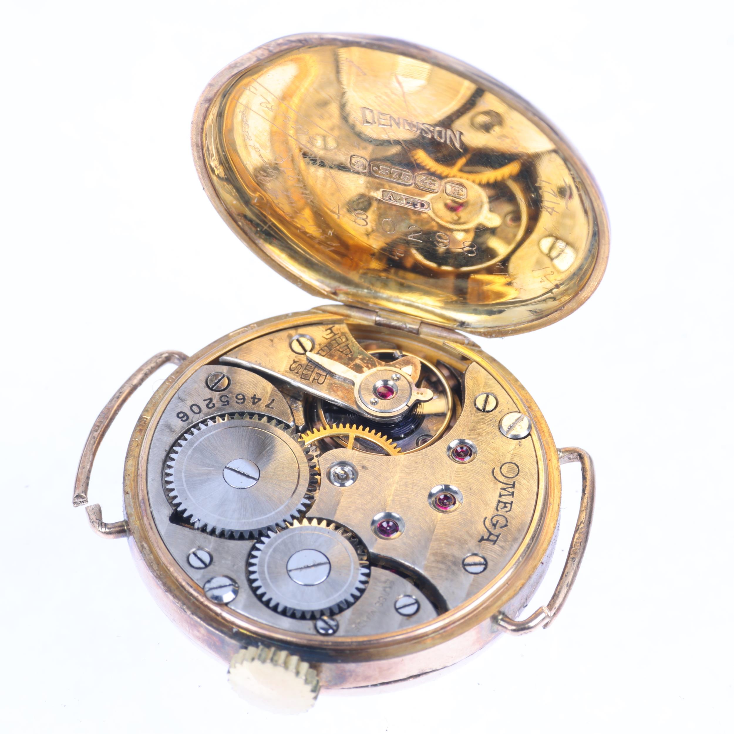 OMEGA - an early 20th century 9ct gold Officer's style mechanical wristwatch head, silvered dial - Bild 4 aus 5