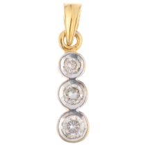 An 18ct gold three stone diamond drop pendant, set with modern round brilliant-cut diamonds, total