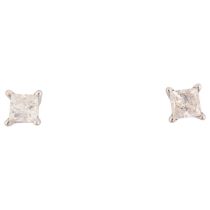 A pair of 14ct white gold 0.2ct solitaire diamond earrings, each set with 0.1ct Princess-cut