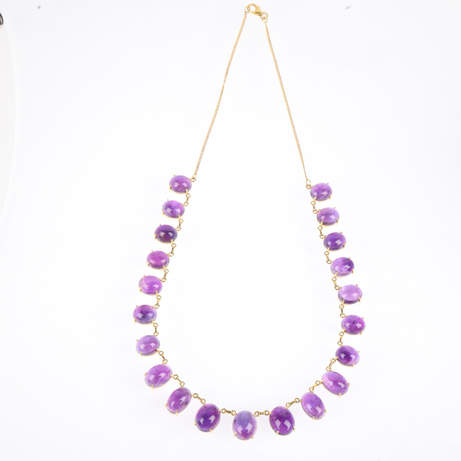 A 22ct gold graduated amethyst fringe necklace, claw set with oval cabochon amethysts, largest - Image 2 of 4
