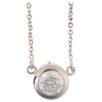 An 18ct white gold 0.5ct solitaire diamond pendant necklace, rub-over set with modern round