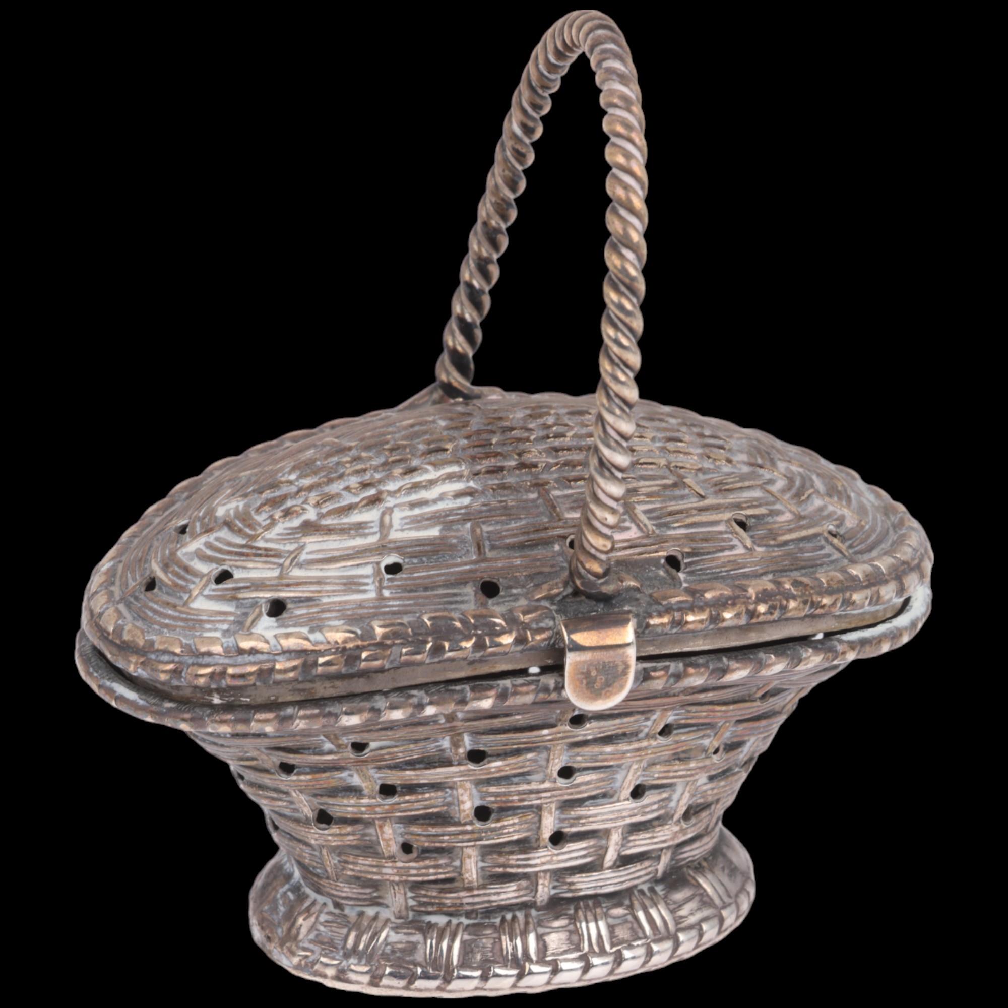 An American novelty sterling silver wicker basket pomander, Simons Brothers, Philadelphia, model no.