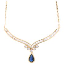 A Continental 18ct gold sapphire and diamond collar pendant necklace, by Balestra, set with pear-cut
