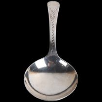 A George III silver Old English pattern tea caddy spoon, John Lambe, London 1782, bright-cut