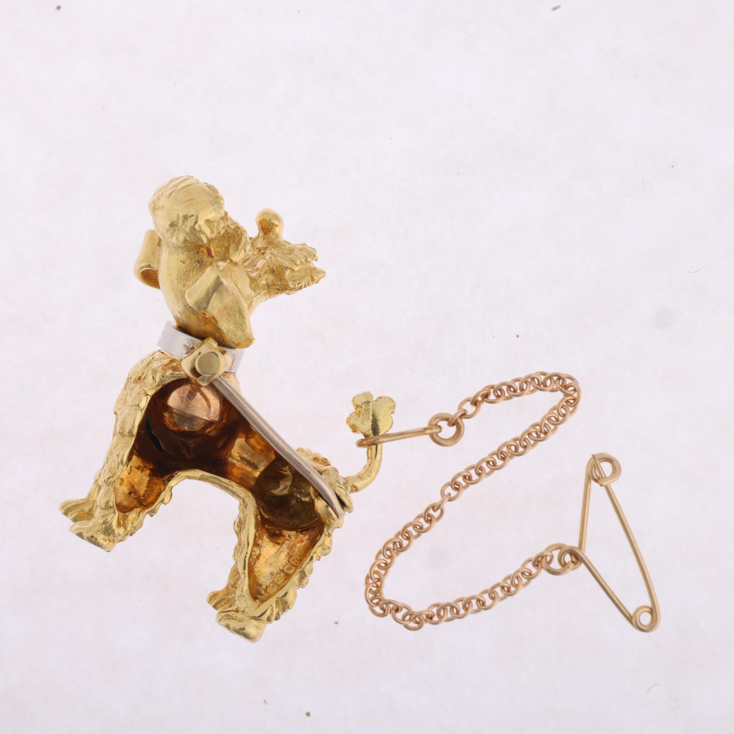 An 18ct gold diamond and enamel Poodle dog brooch, Ben Rosenfeld Ltd, London 1963, realistically - Image 2 of 4