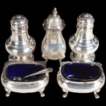 Various silver cruets, including pair of pepperettes and pair of salt cellars, 8.2oz weighable Lot