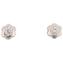 A pair of 0.2ct solitaire diamond flowerhead earrings, each set with 0.1ct modern round brilliant-