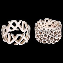 HANS HENRIK NYGAARD - 2 modern Danish sterling silver openwork band rings, sizes K and P, 14.3g