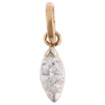 A modern 0.2ct solitaire diamond drop pendant, set with marquise-cut diamond, colour approx F/G,