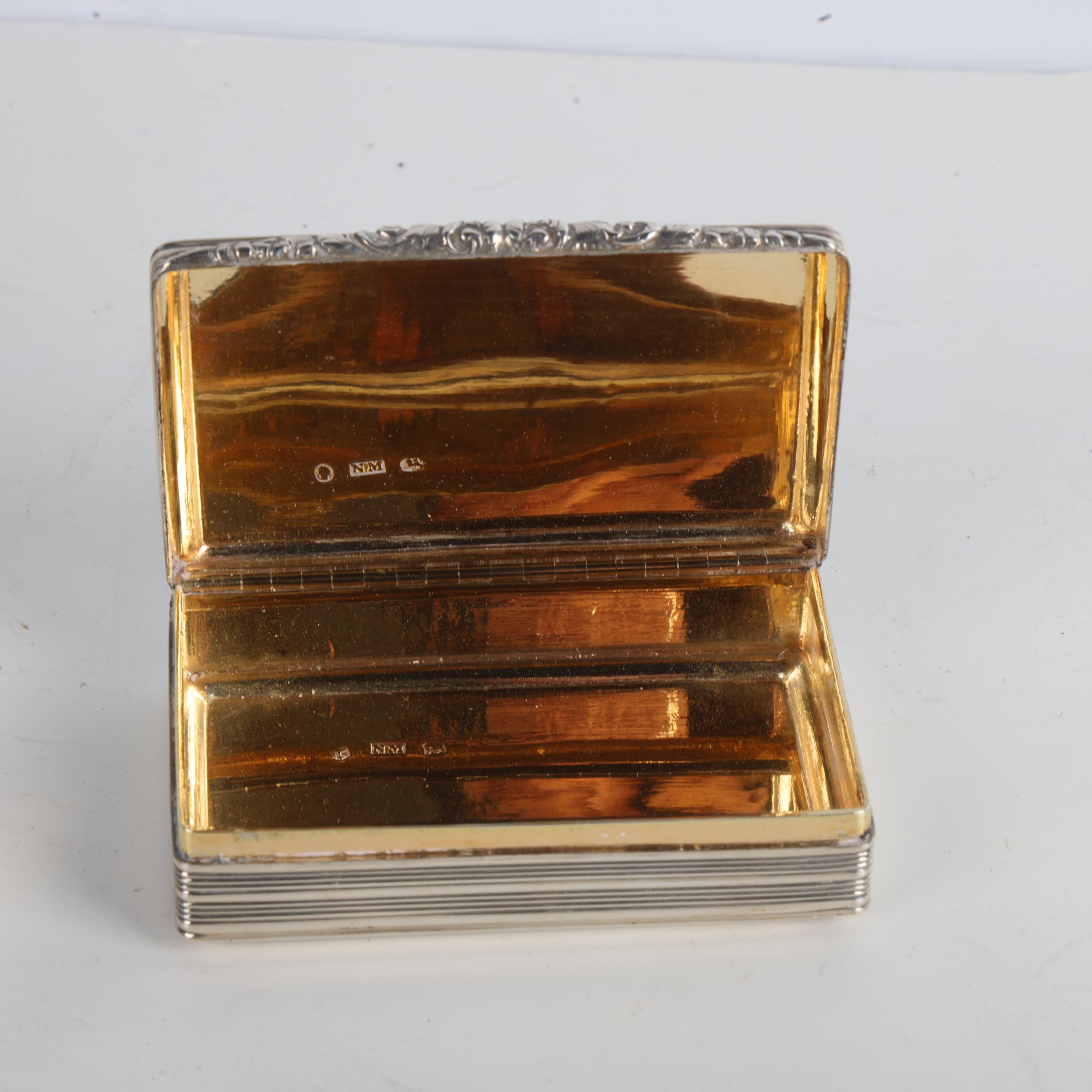 A William IV silver snuffbox, Nathaniel Mills, Birmingham 1835, rectangular form, with engine turned - Image 3 of 3