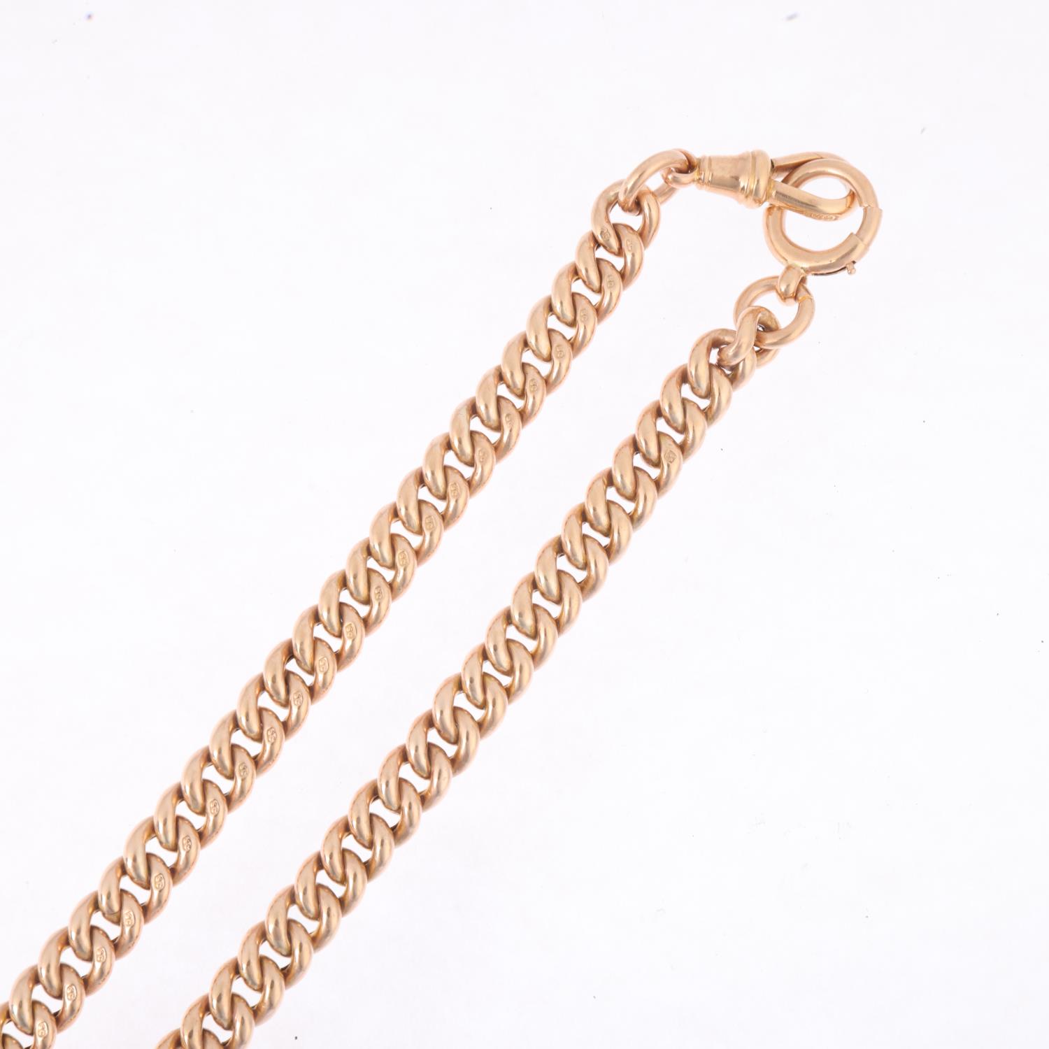 An Antique 9ct gold graduated hollow curb link Albert chain necklace, with 9ct T-bar dog clip and - Image 3 of 4