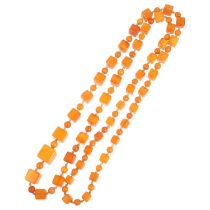 A single-strand graduated butterscotch amber cube bead necklace, beads measure: 13.9-7.2mm, 88cm,