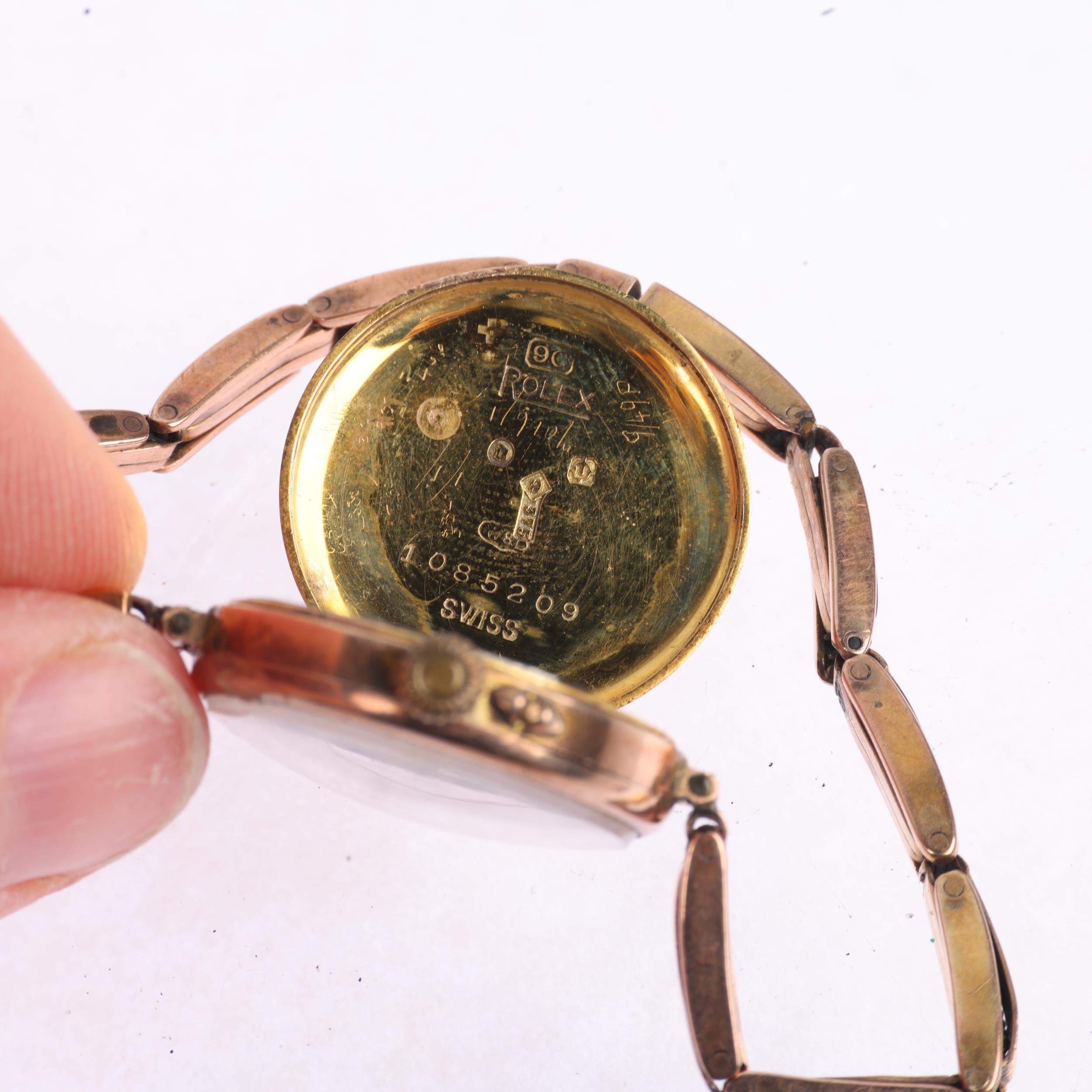 ROLEX - a First World War Period 9ct rose gold mechanical bracelet watch, silvered engine turned - Image 5 of 5