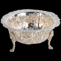 An Edwardian Irish silver bowl, Wakeley & Wheeler, Dublin 1902, allover relief embossed