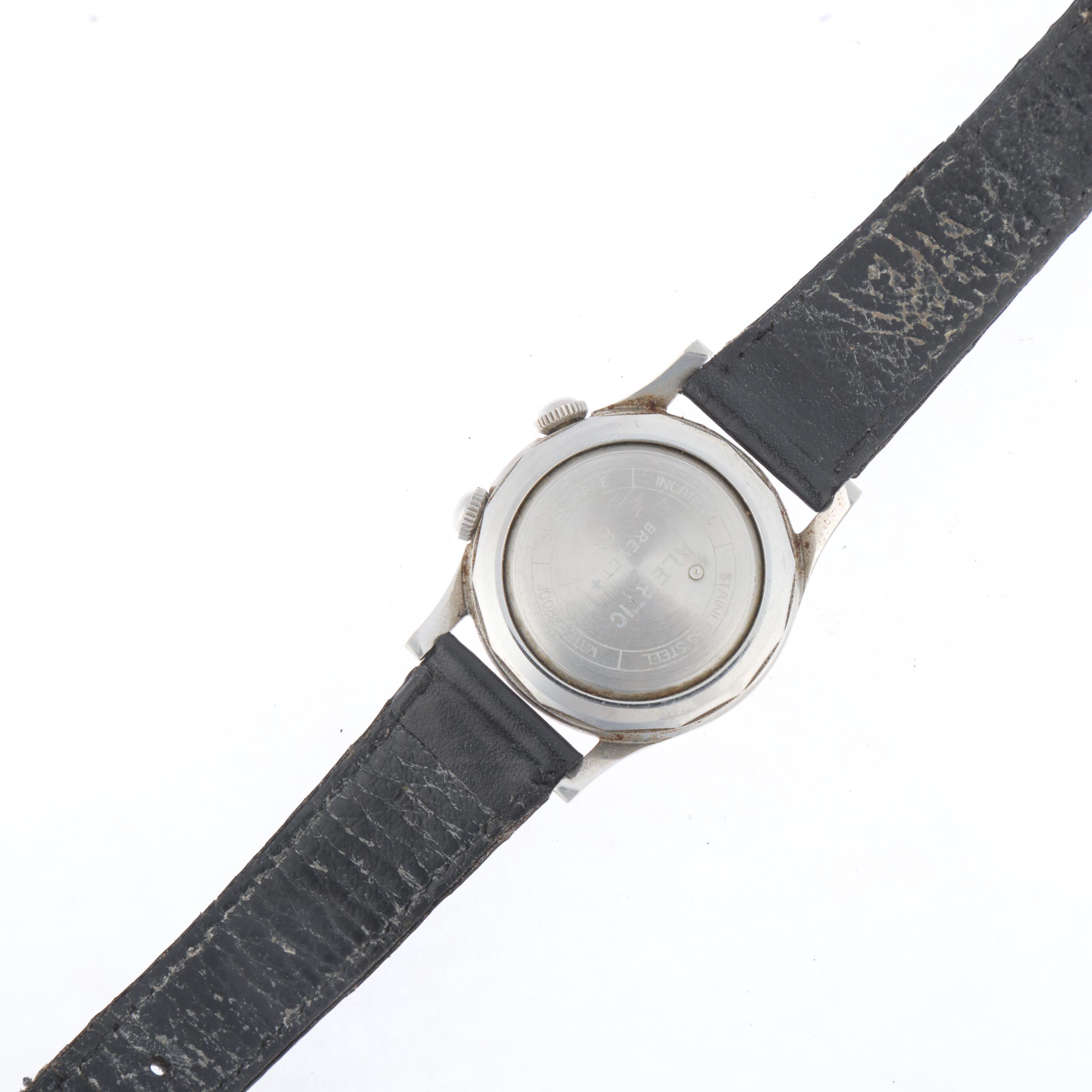 ALERTIC - a Vintage stainless steel alarm mechanical wristwatch, circa 1960s, silvered dial with - Image 4 of 5