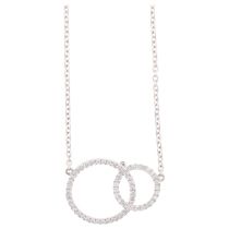 A modern 18ct white gold diamond double-hoop pendant necklace, LD Ltd modelled as 2 interlocking