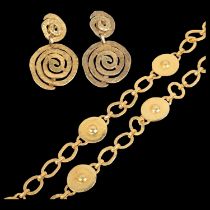 CHANTAL AUDIAS - a group of gilt-metal costume jewellery, comprising necklace and pair of clip-on