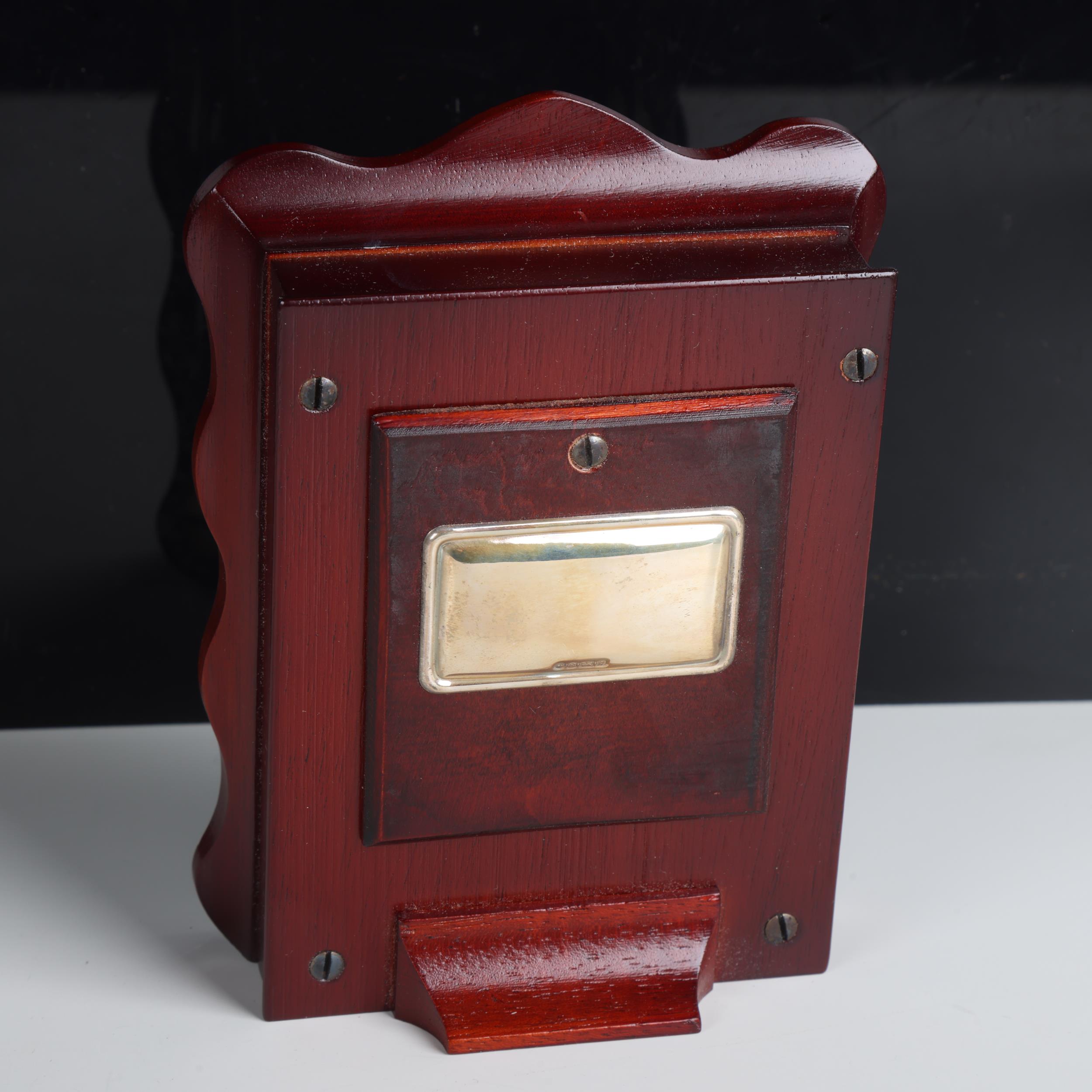 An Elizabeth II silver-fronted quartz mantel clock, R Carr, Sheffield 1991, 14.5cm x 11cm, boxed New - Image 3 of 3