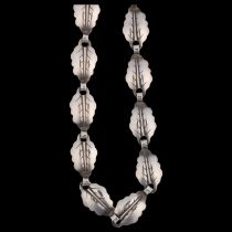 HERMANN SIERSBOL - a a Danish modernist sterling silver leaf panel necklace, 39cm, 16.7g No damage