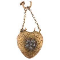 A Georgian Regency diamond heart locket pendant, central applied diamond flowerhead with allover