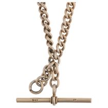 An Antique silver-gilt solid curb link Albert chain necklace, with silver T-bar and 2 dog clips,