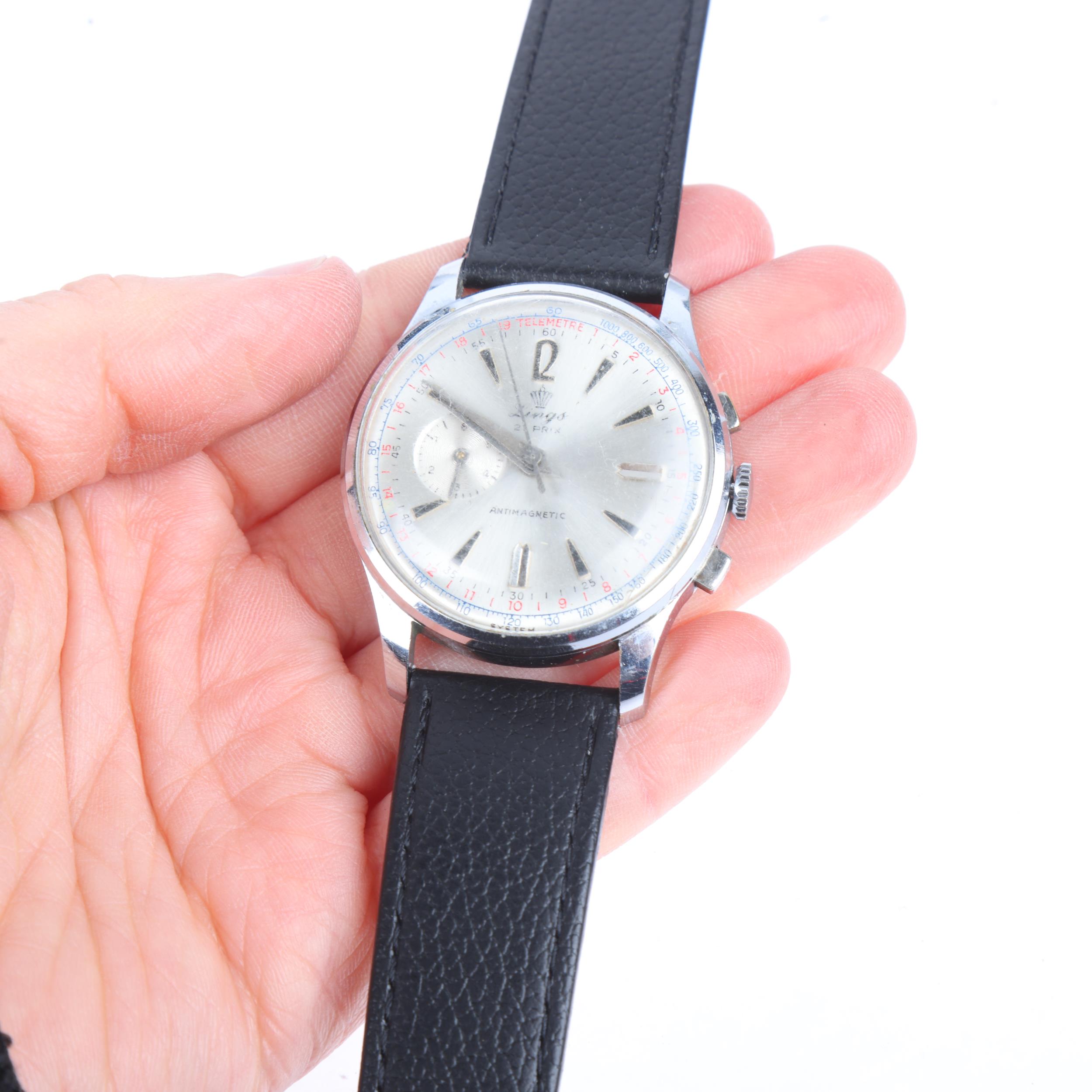 LINGS - a Vintage stainless steel mechanical chronograph wristwatch, circa 1950s, silvered dial with - Image 5 of 5