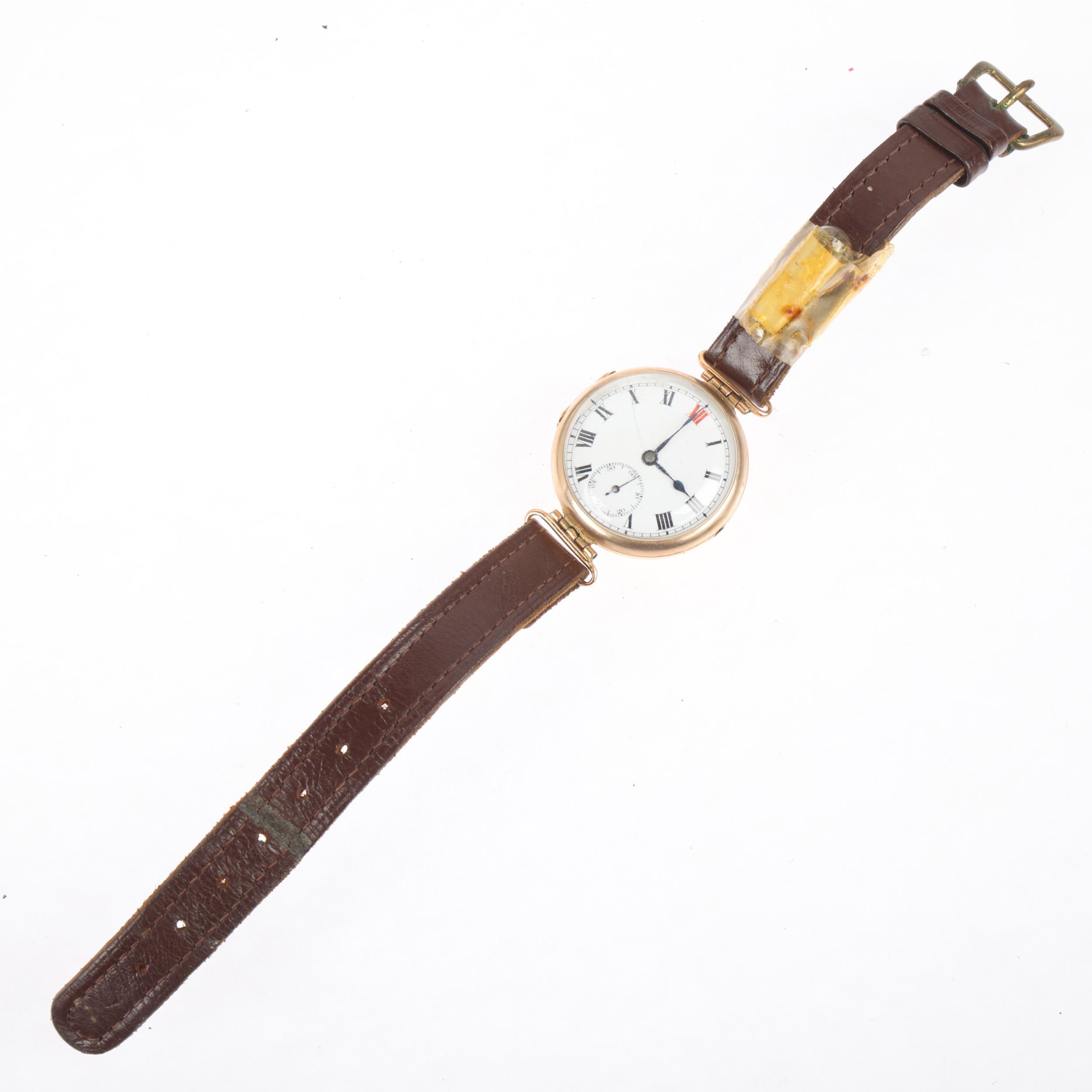 ZENITH - a First World War Period 15ct gold Officer's style trench mechanical wristwatch, white - Bild 2 aus 5