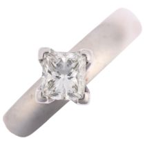 A 14ct white gold 0.7ct solitaire diamond ring, set with Princess-cut diamond, colour approx I/J,