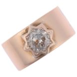 A large 9ct rose gold 1ct solitaire diamond band ring, star set with modern round brilliant-cut