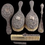 An Edwardian silver 5-piece dressing table vanity set, J&R Griffin, Chester 1905, including pair