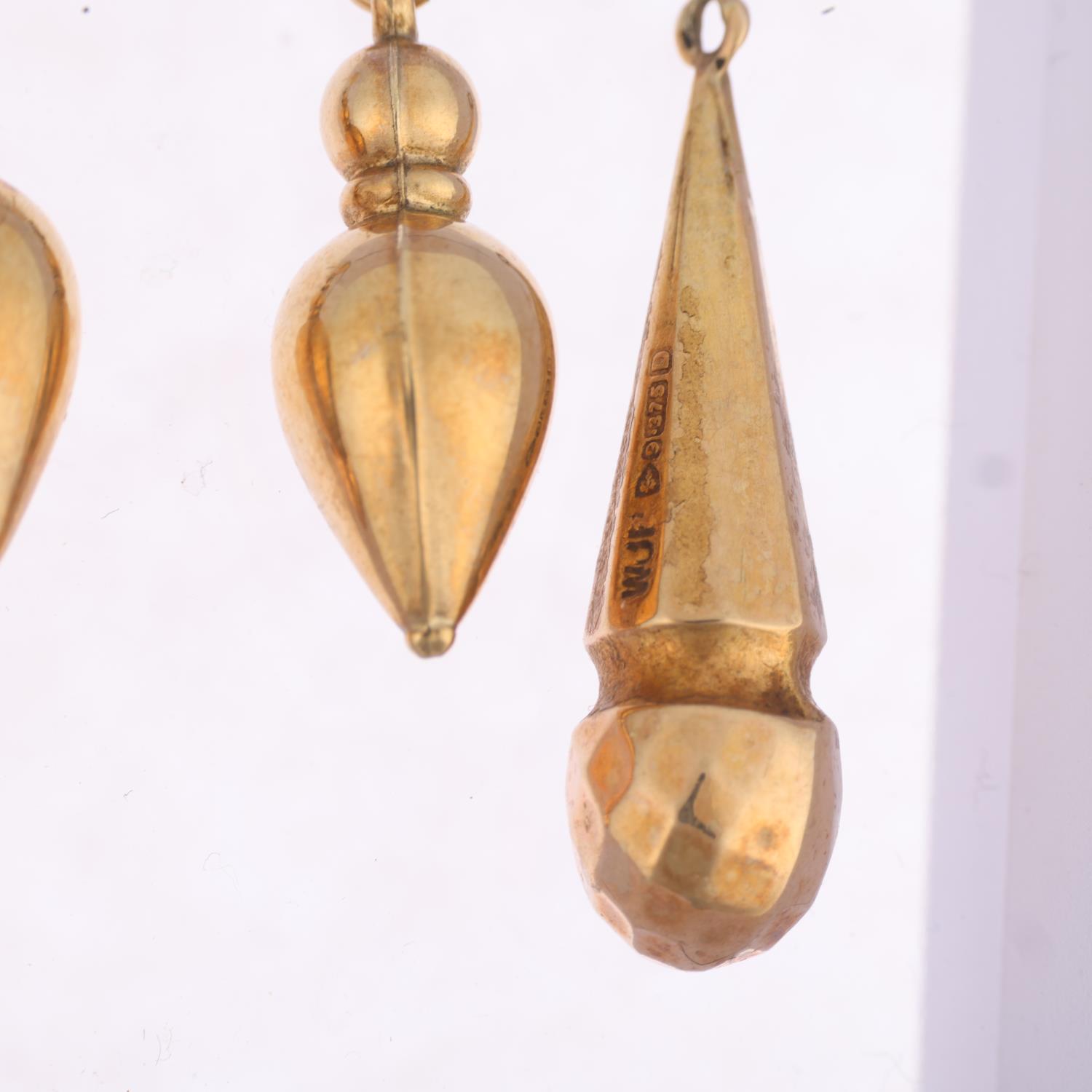 A pair of 9ct gold drop earrings, in the Victorian style, with stud fittings, and a pair of 1950s - Image 2 of 4