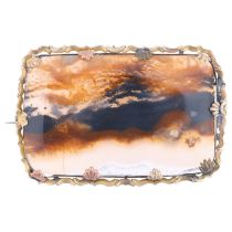 A large Victorian agate panel brooch, in unmarked yellow metal frame, 66.4 x 44.5mm, 20.4g Several