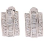 A pair of 18ct white gold diamond hoop earrings, set with baguette and modern round brilliant-cut