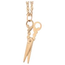 A 9ct gold novelty scissors pendant necklace, on 9ct Prince of Wales link chain, pendant 28.4mm,