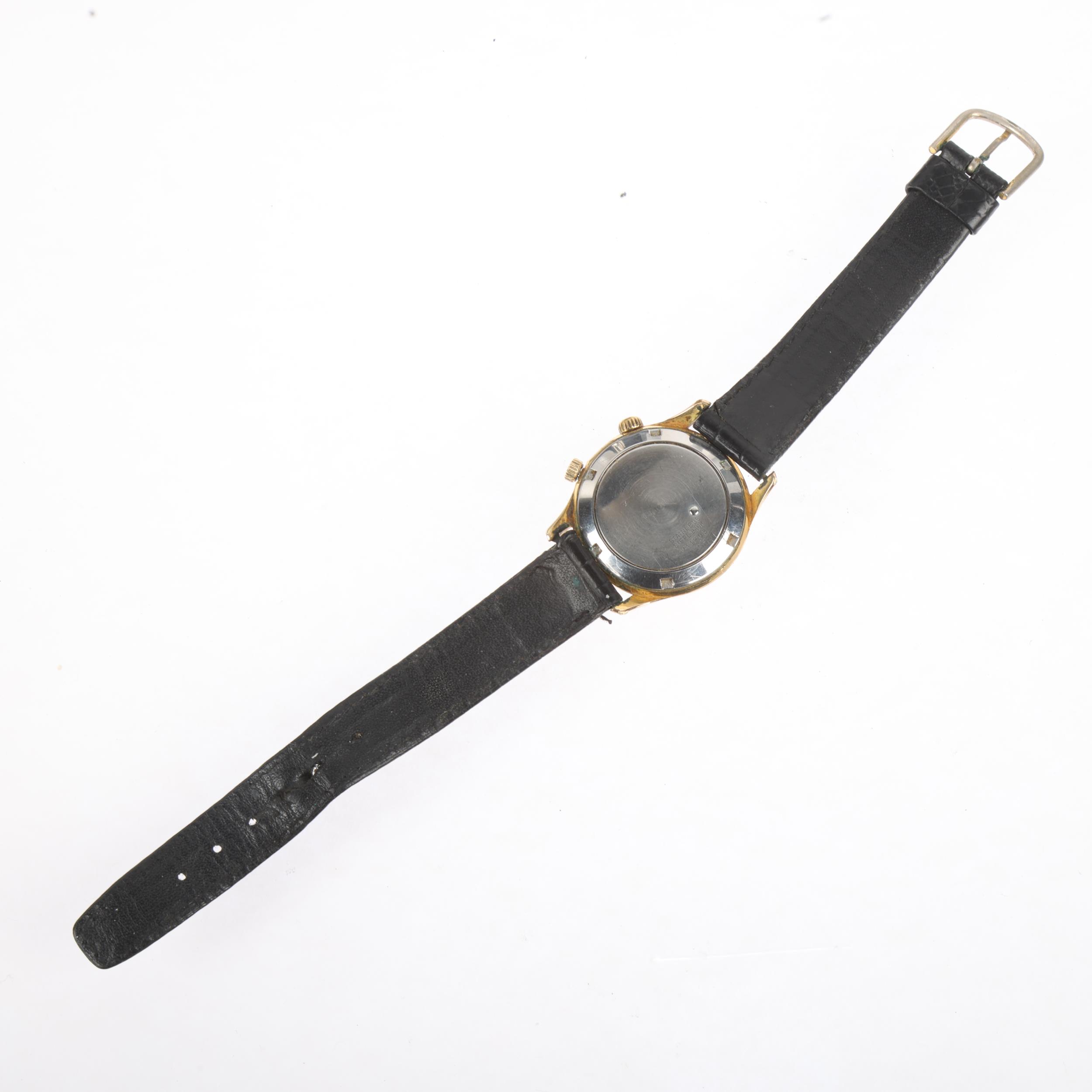 OLMA - a Vintage gold plated stainless steel Olmalarm mechanical wristwatch, silvered dial with gilt - Image 3 of 5