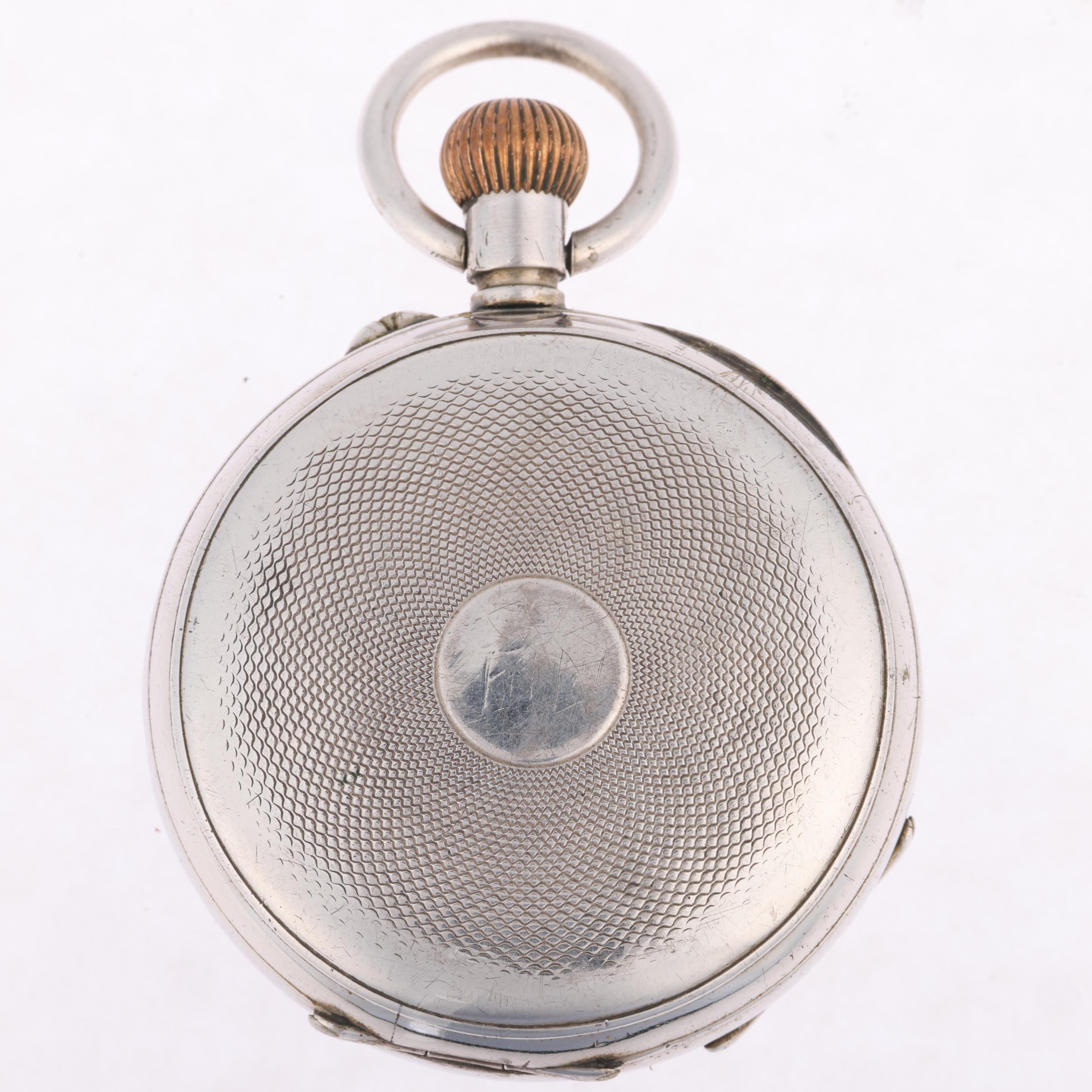 A Continental silver moonphase triple calendar open-face keyless pocket watch, white enamel dial - Image 2 of 5