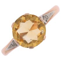 A Vintage citrine and diamond dress ring, claw set with round-cut citrine and rose-cut diamonds,